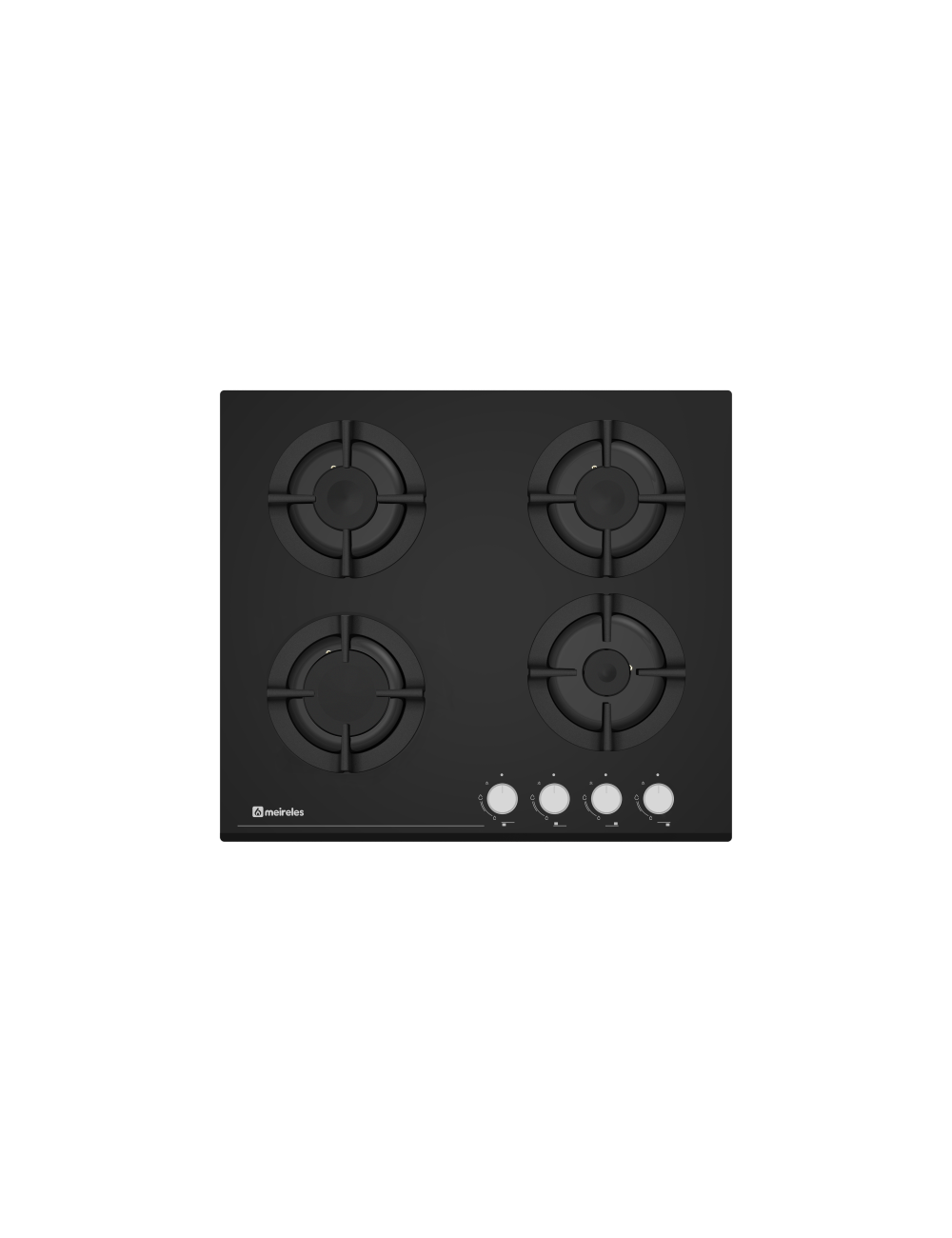 Meireles Placa Gas MVG 4642 N 60 cm Cristal 4 Zonas Negra Acendido Electronico