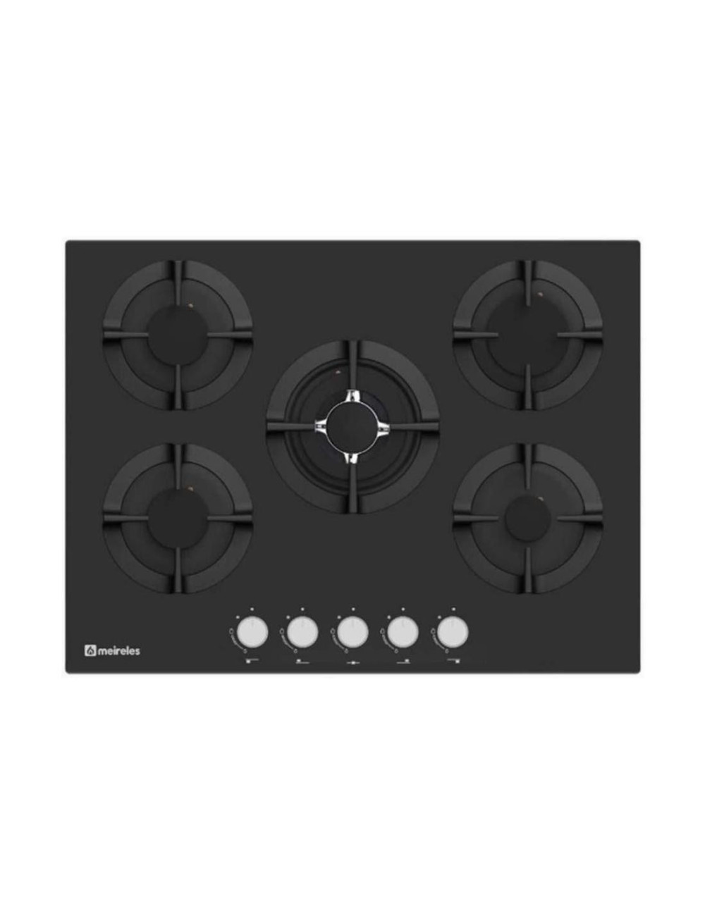 Meireles Placa Cristal Gás MVG 4752 N 70 cm 5 Zonas Wok Preta Acendimento Eletrónico