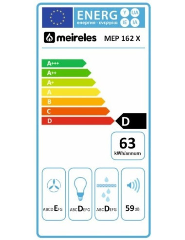 Meireles Campana Decorativa MEP 162 X Inox 60cm 3 Velocidades Clase C