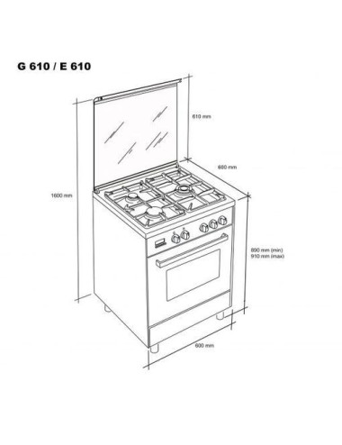 Meireles Cocina Gas G 610 X ST 4 Quemadores Cristal Inox 60cm Clase A