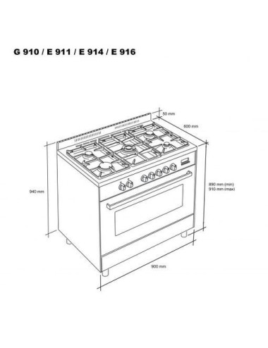 Meireles Cocina Mixta E610X ST Nat 60cm 4 Quemadores Gas + Horno Eléctrico 55L Inox Clase A