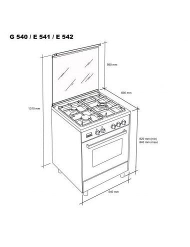 Meireles Cocina Mixta E 542 X ST 4 Quemadores Gas Horno Eléctrico Inox 50cm Clase A
