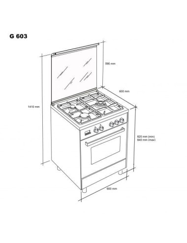 Meireles Cocina Gas G 603 X NAT ST 4 Quemadores Horno Gas Inox 50cm Clase A